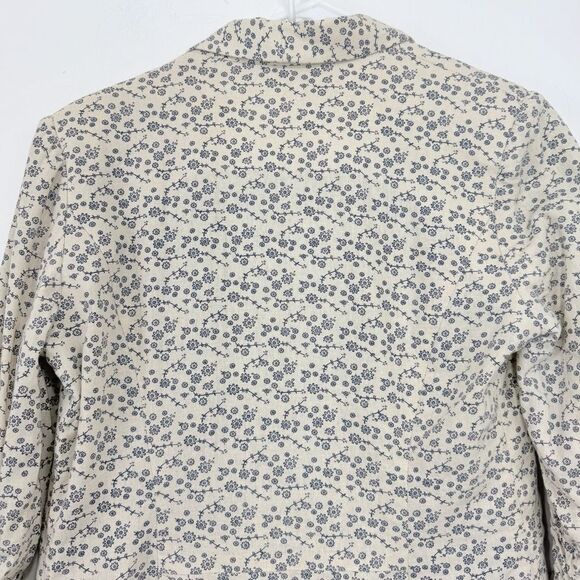 Olivia Moon Cream Blue Floral Print Linen Blend Ruched Sleeve Blazer Jacket - Picture 11 of 16